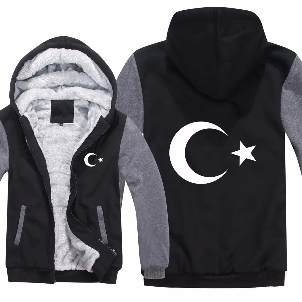 New Winter Turkish flags Hoodies Jacket Men Casual Thick Fleece Country Flag Turkey Sweatshirts Pullover Man Coat