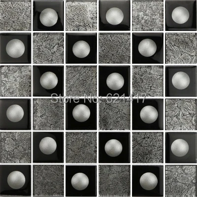 black silver glass crystal electroplate embedded circular pattern mosaic tiles for bathroom home improvement kitchen backsplash