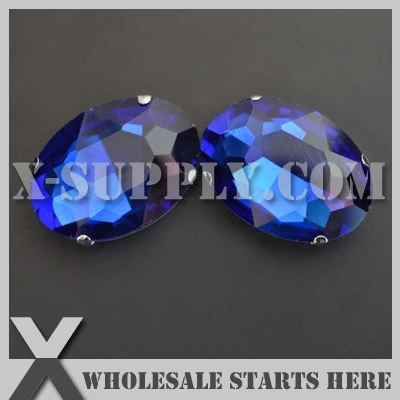 DHL Free Shipping Preset Mounted Crystal Rhinestone Oval 22x30mm Cobalt in NICKEL Sew on Setting for Bag,Shoe,Jeans