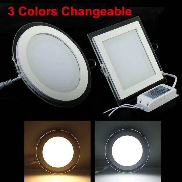 

20PCS 3000k 4000k 6000k Glass LED Downlight 6W 12W 18W Recessed LED Ceiling Panel Light 3 Color in One Lamp AC85-265V + Driver