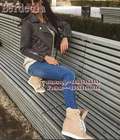 Leather Suede High Top Wedge Women Trainers Lace Up Embellished Black Sole Hidden Wedge Height Increasing Casual Shoes Woman