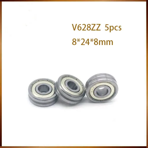 V628ZZ 5pcs Outer ring V grooved straightener guide wheel bearings 8x24x8mm pulley bearings V groove width 1.5 mm