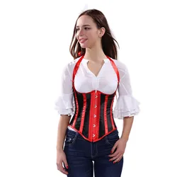 Sapubonva ladies sexy black and white striped halter corset and bustier tops overbust corset plus size underbust corset vest 6xl