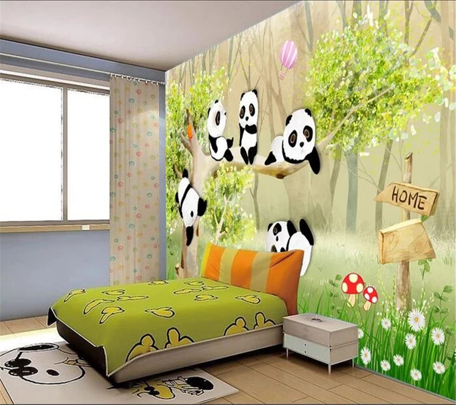 wellyu Custom wallpaper papel de parede Cute cartoon hand-painted little panda children's room wallpaper children's wallpaper