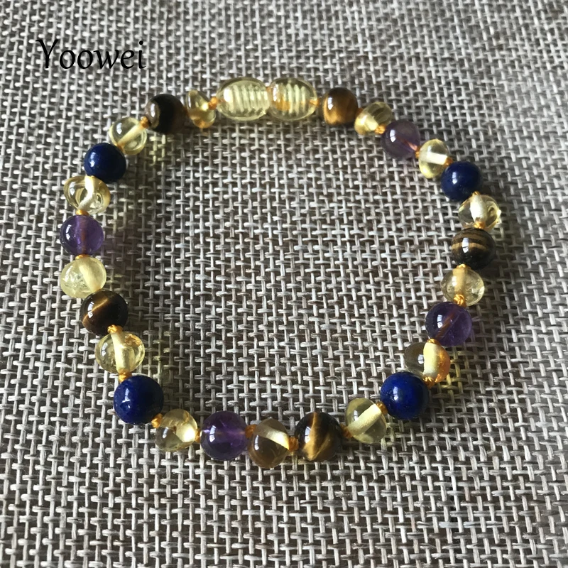 

Yoowei 7 Designs Baby Amber Bracelet Natural Gems Tiger Eye Lapis Lazuli Amethyst Adults Baltic Amber Jewelry Necklace Wholesale