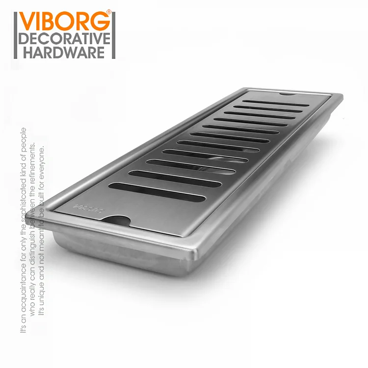 VIBORG 400mm x 100mm Deluxe 304 Stainless Steel Extra-thick Rectangular Bathroom Shower Linear Floor Drain Drainage Stainer