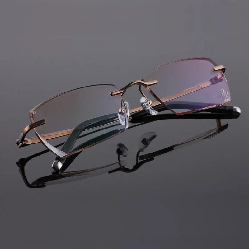 Reven Jate 611 Pure Titanium Rimless Diamond Cutting Man Glasses Frame Optical Prescription Eyeglasses Men Eyewear Fashion