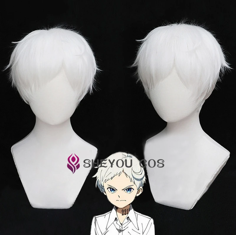 

The Promised Neverland Yakusoku no Neverland Norman 28cm Short Pure White Heat Resistant Cosplay Hair Wigs + Wig Cap