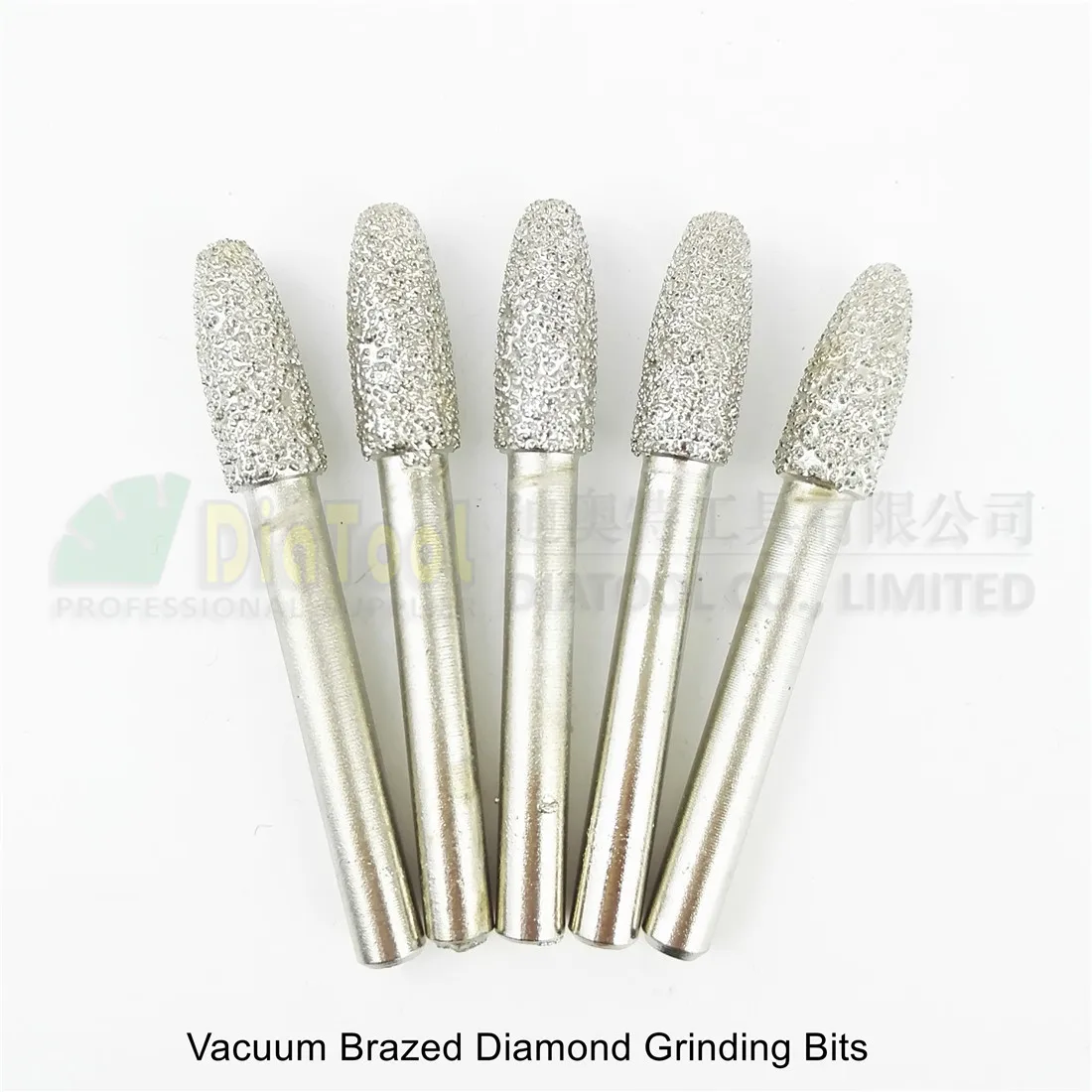 DIATOOL 5pcs #15 Vacuum Brazed Diamond Grinding Bits Mounted Points 6mm Shank 8X20mm Burrs Engraving