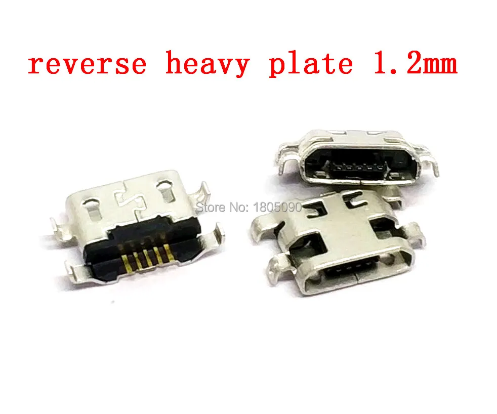 50pcs Micro USB Connector 5pin reverse heavy plate 1.2mm Flat mouth without curling side Female For HUAWEI G7 Lenovo Mini USB