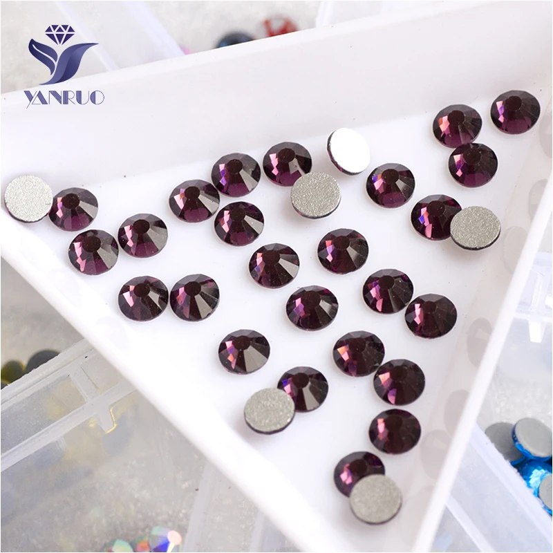 YANRUO 2028NoHF All Sizes Amethyst Crystal Stones Non Hotfix Strass Rhinestones Flatback Nail Art Decoration