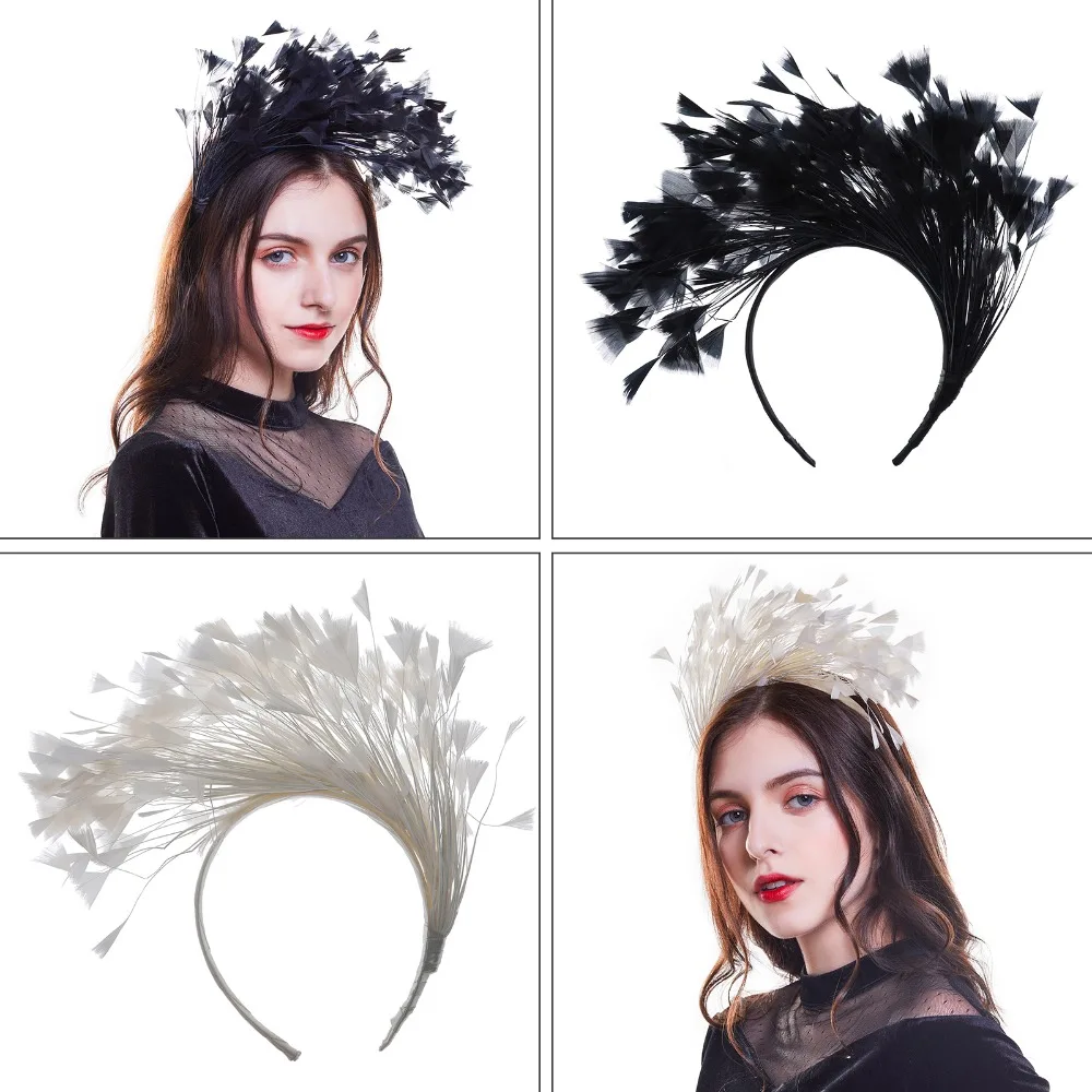 ผู้หญิง Headband Hairband Fascinator Swan Masquerade Black Feather Headbands ผม Hoop เทศกาลคริสต์มาสอุปกรณ์เสริมผม