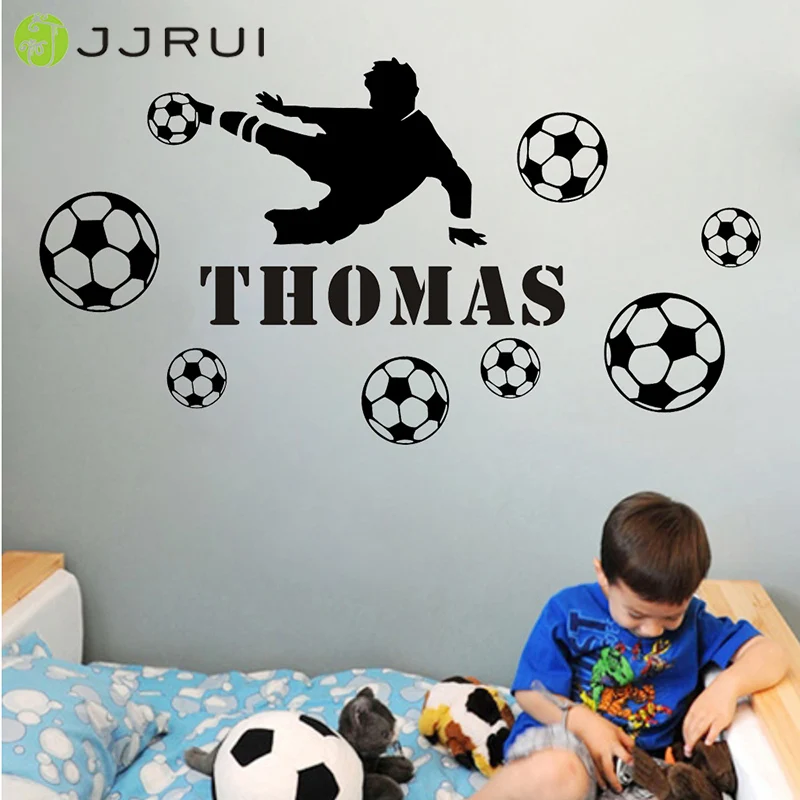 

JJRUI Football Player Kids Personalised Any Name Bedroom Wall Art Mural Decal Sticker for Kids Rooms