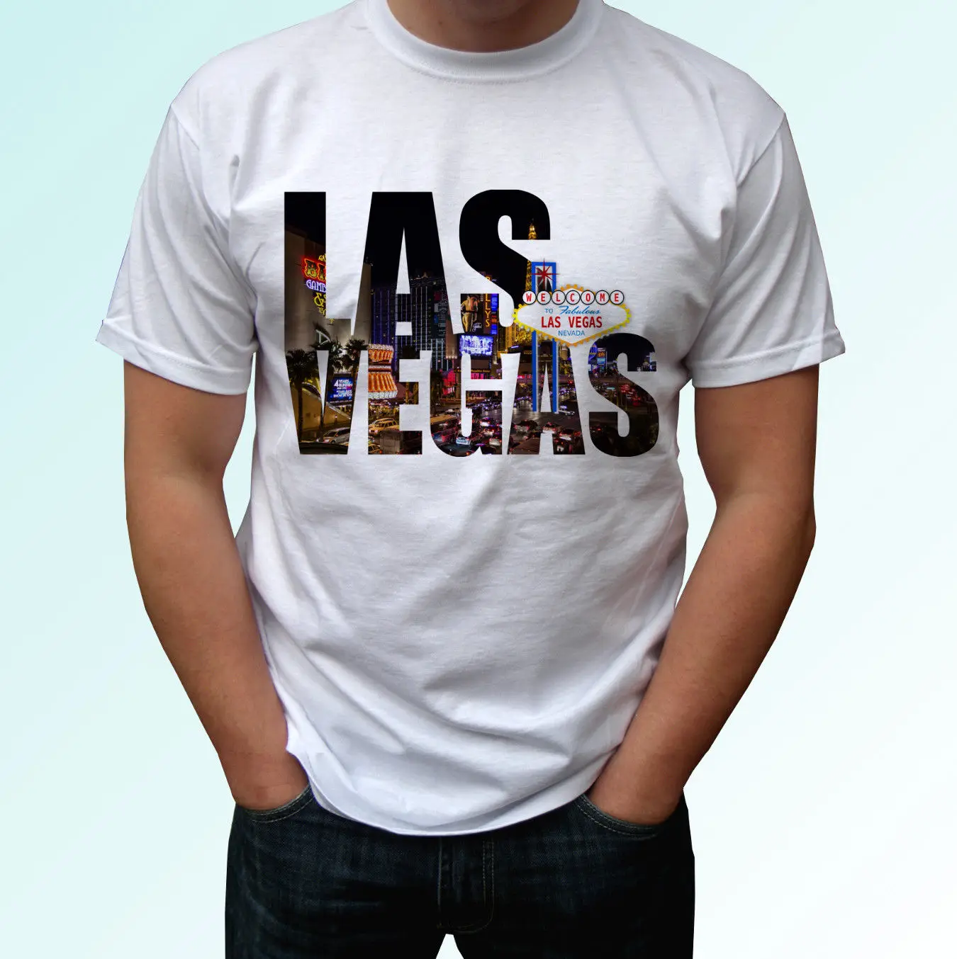 Printed T-Shirt Men Las Vegas White T Shirt America Top USA US Tee - Mens Womens Kids Baby Sizes O-Neck T Shirt