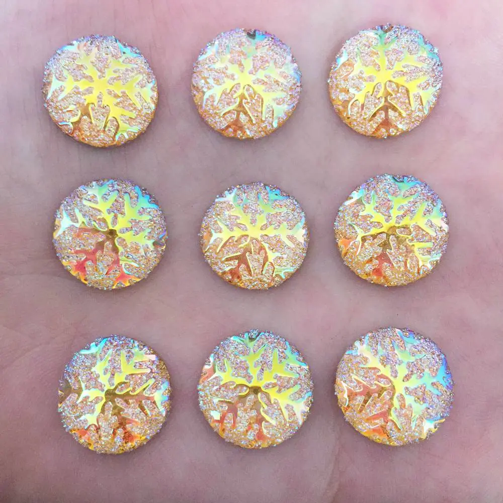 Hot 50pcs 14mm AB Round Resin Snowflake Flatback Rhinestone Wedding Buttons K15