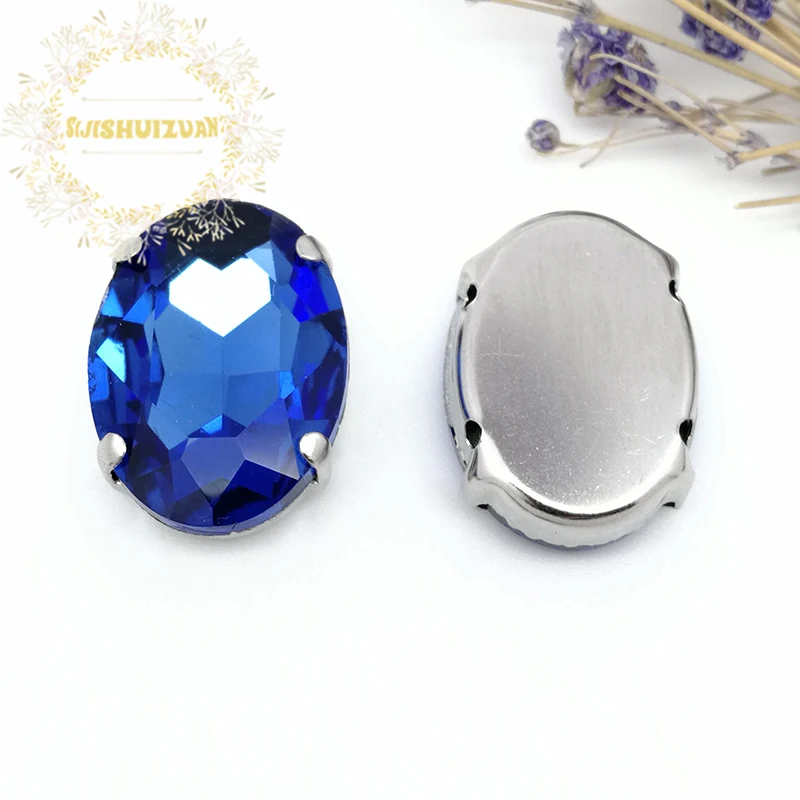 Silver Claw Setting 30pcs/Bag White Oval Shapes Mix Clear Gass Crystal Sew On Rhinestone Wedding Dress Shoes Bag Diy Trim
