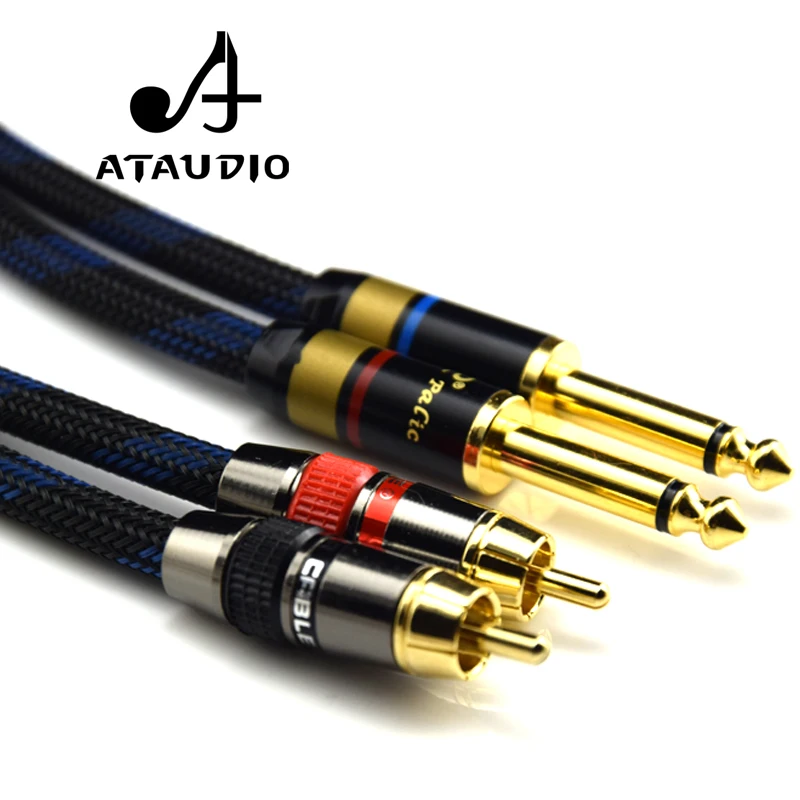 ATAUDIO 1 pair Hifi 6.35mm to RCA Cable High Quality 4N OFC Dual 6.35mm Male to Dual RCA Male Audio Cable