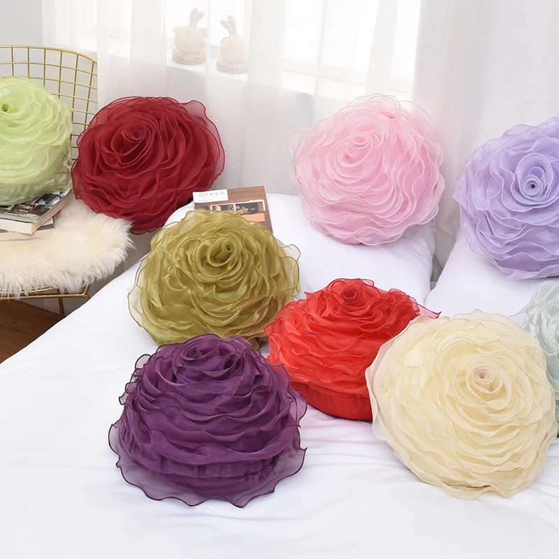 Elegant 3D Yarn Rose Cushion Romantic Flower Sofa pillow bed Flower Pillow Wedding Decor Rose Cushion Valentine\'s Day Lover Gift
