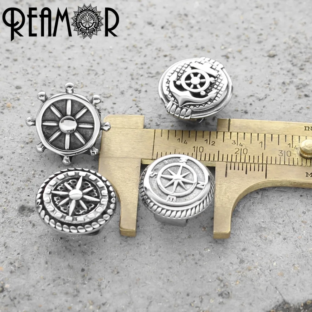 REAMOR Stainless Steel Anchor Rudder Compass 5mm Double Hole Charms Beads For DIY Leather Bracelet Jewelry Making Accessories