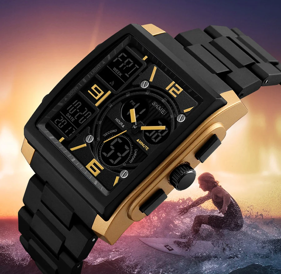 

SKMEI 1274 Luxury Military Mens Watches Stainless Steel Casual Digital Wristwatches Square Sport Electronic Relogio Masculino