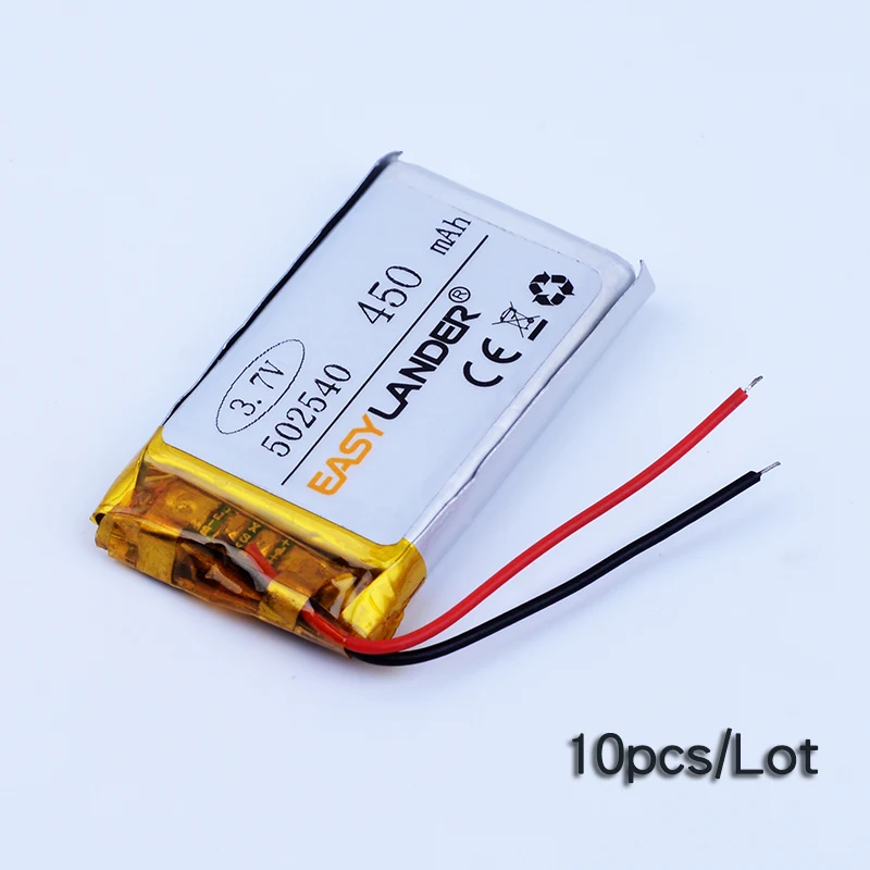 10pcs/Lot 3.7V 450mAh 502540 Rechargeable Lithium Li-ion Polymer Battery 052540