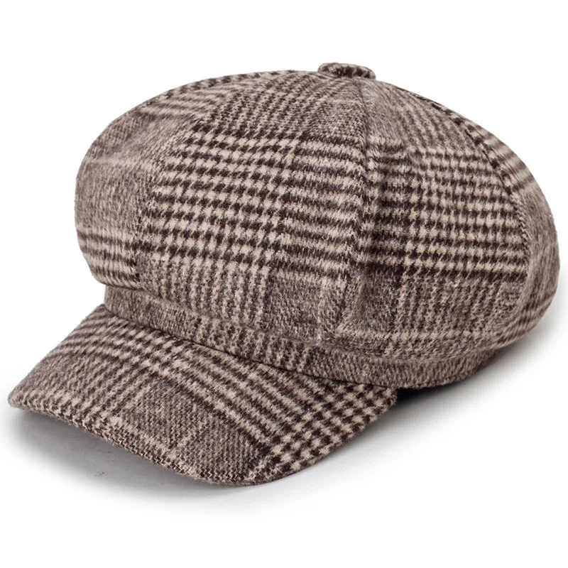 COKK Newsboy Cap Plaid Octagonal Hats For Women Men Classic Vintage Beret Autumn Winter Hats For Ladies Girl Beret Hat Female