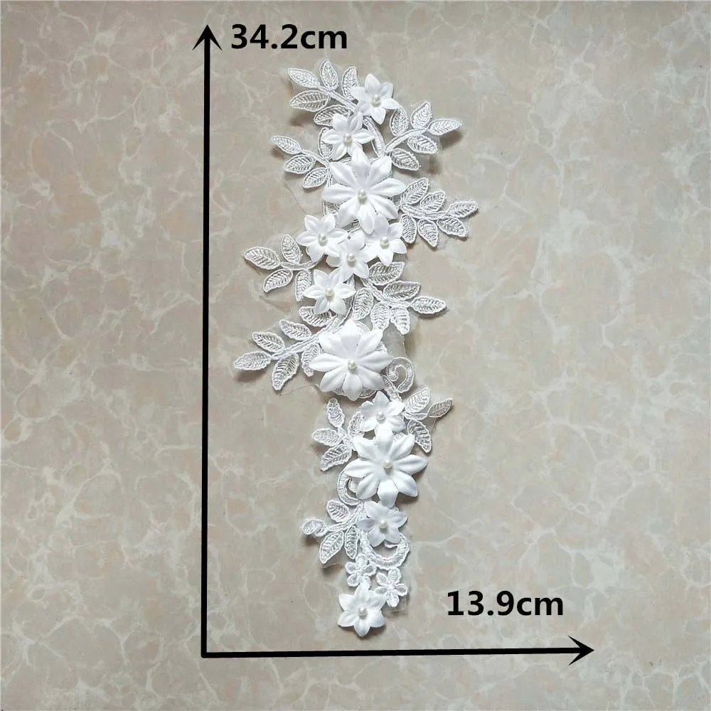 Faux ABS pearl Fabric Venice embroidered applique White Lace Collar Sewing Trims Garment DIY Neckline Craft suplies YL1256