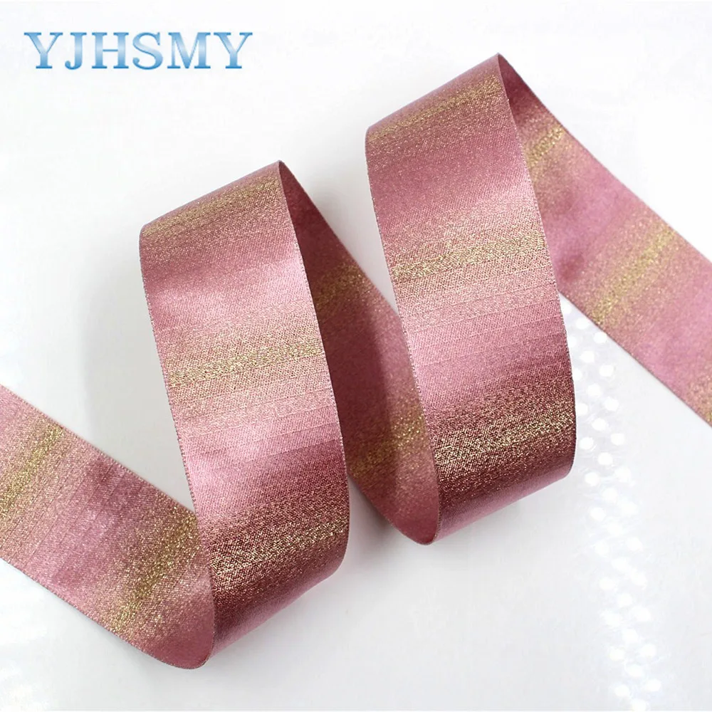 YJHSMY  1712282 38 mm 10 yards Gold wire double-sided solid color ribbon Printing ribbon wedding accessories DIY material