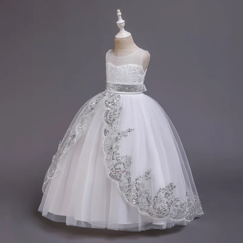 Robe de princesse en dentelle à paillettes pour filles, robe de mariée pour adolescents, fête d'anniversaire, première communion, 4-14 ans, haute qualité, 2024