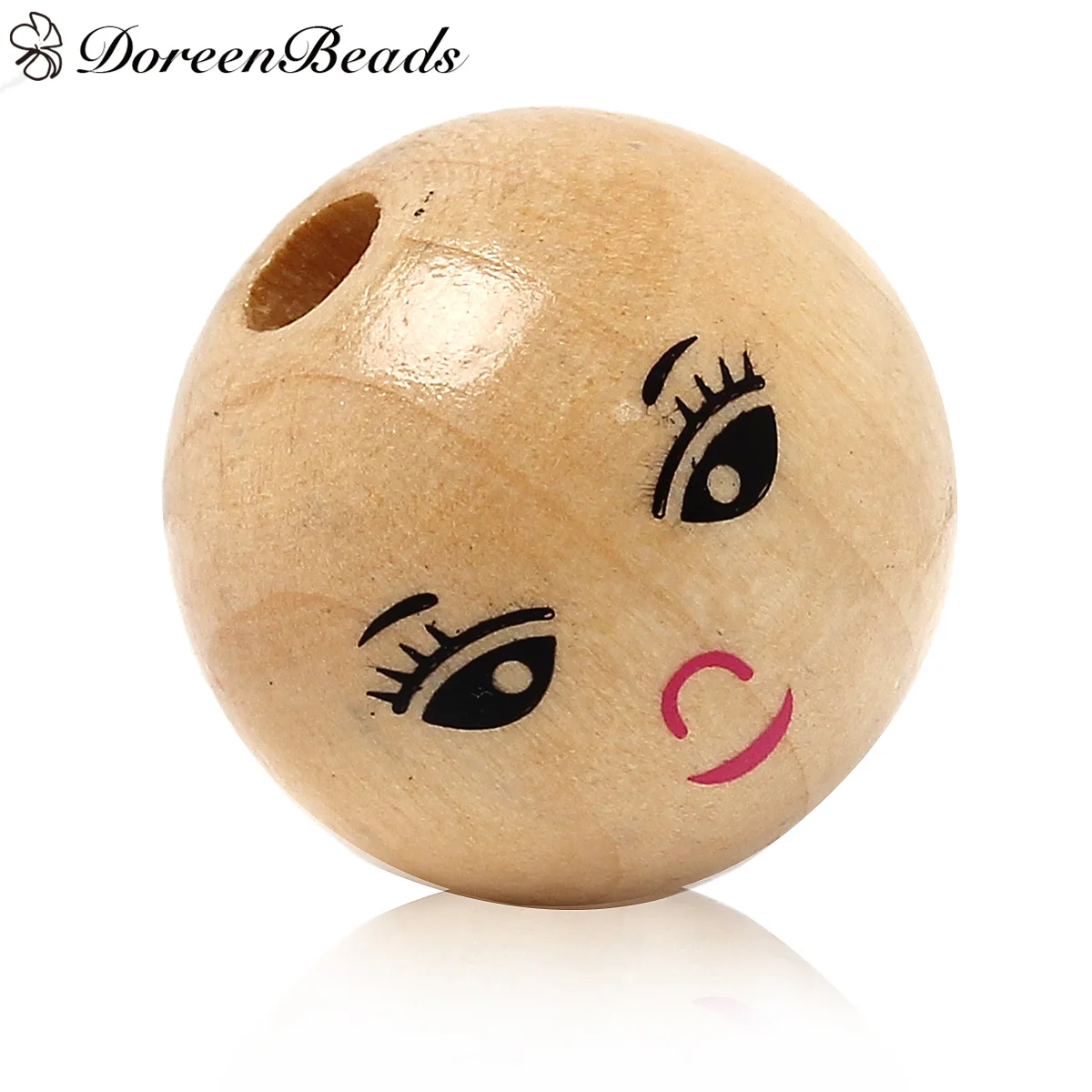 DoreenBeads 22mm Wood Spacer Beads Ball Natural Smile Pattern Loose Beads DIY Making Bracelets Necklace Beads Jewelry 30 PCs