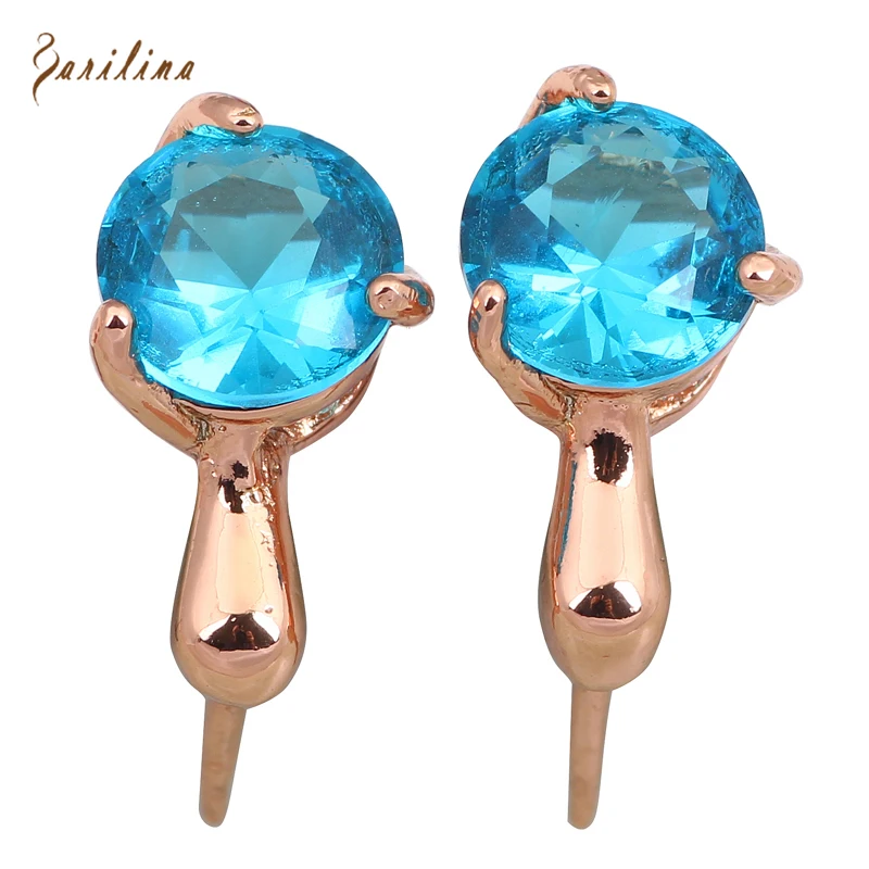 

New 2021 Gift Stunning Romance Fashion Brand Designer Blue Cubic Zirconia Rose Gold Women Earrings Cute Fashion Jewelry E156