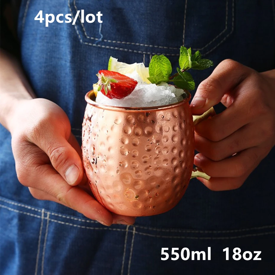 

4pcs/Lot 550ml Moscow Mule Mug Beer Tumbler Whisky Wine Glass Hammered Copper Plated 18oz Cup Coffee Bar Drinkware