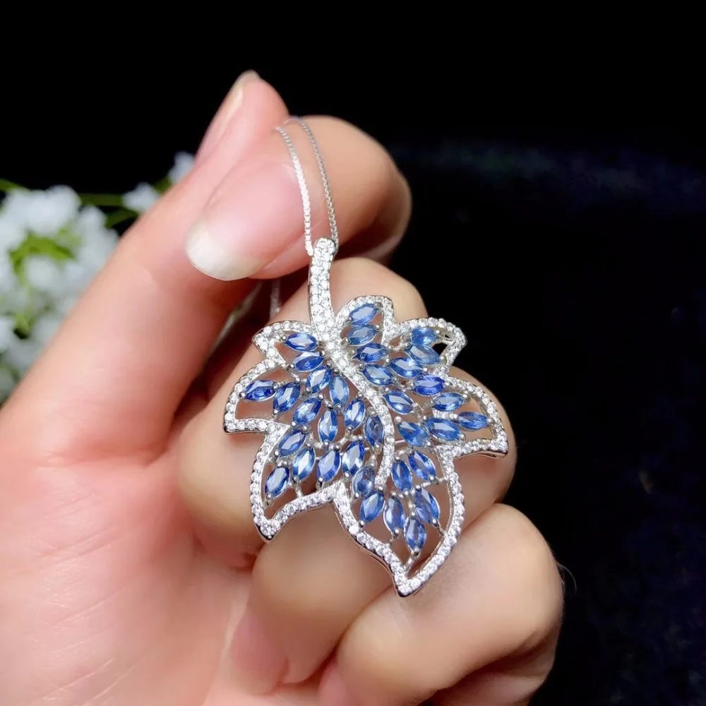 

Natural sapphire brooch, 925 silver, super exaggerated beautiful leaves, dual-use style,