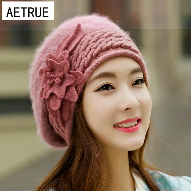 Beanies Women s Winter Hats For Women Knitted Girls Bonnet Caps Winter Lady Hats Brand Wool Fur Beanie Flower Skullies Hat 2017 AliExpress