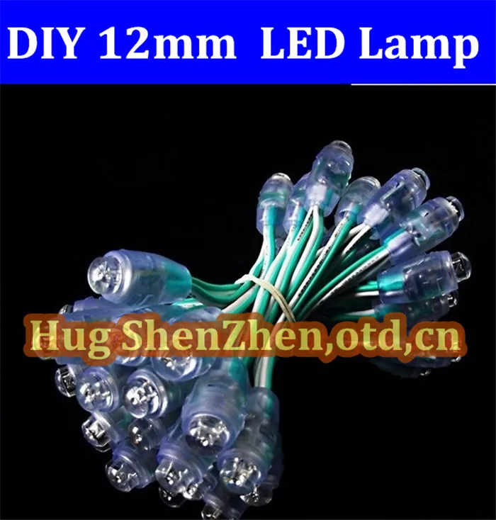 High Quality 100pcs/sting green  lamp IP68 led pixel module DC5V input 12mm through-hole LED RGB lamp dump nodel  for DIY