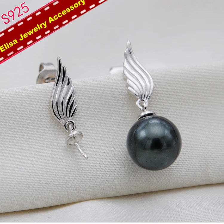 Angel Wings Drop Earrings Holder S925 Sterling Silver Pearl Earrings Jewelry Findings Women DIY Earrings Accessory 3Pairs/Lot