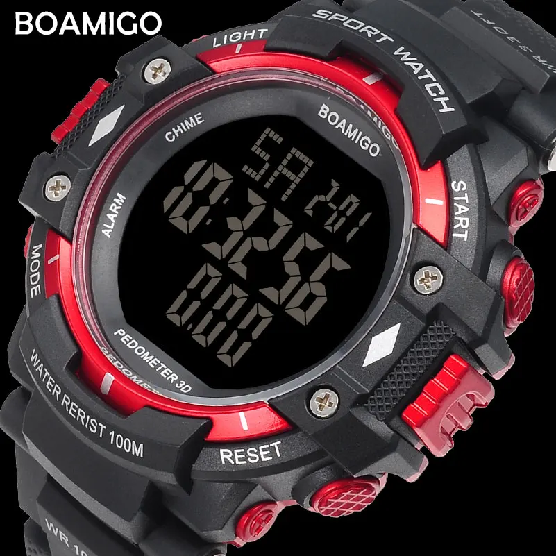 100m water resistant men sports watches BOAMIGO brand pedometer calories LED digital watches swimming wristwatches reloj hombre