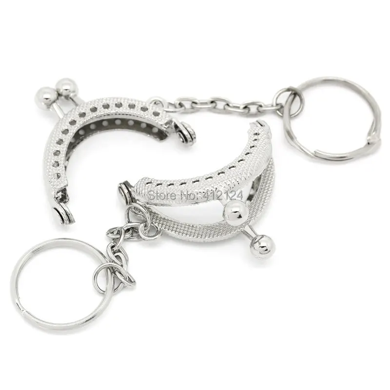 25Pcs Bag Purse Metal Arc Frame Kiss Clasp With Key Ring Silver Tone Handle Component 4x3.5cm