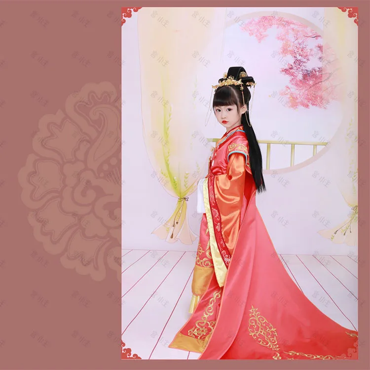 Qiong Hua Princess Red Dance Costume Little Girl Kid's Costume for Children's Day or Photography Stage Performance Hanfu