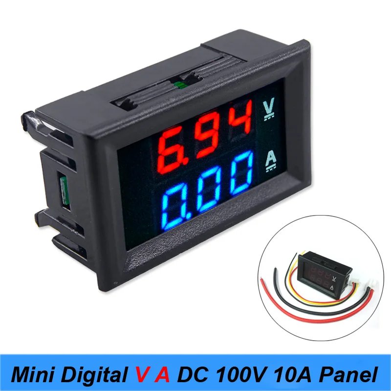미니 디지털 전압계 전류계 DC 100V 10A 패널 앰프 VoltVoltage 전류 측정기 0.28 파란색 빨간색 듀얼 LED 디스플레이 높은 qulity