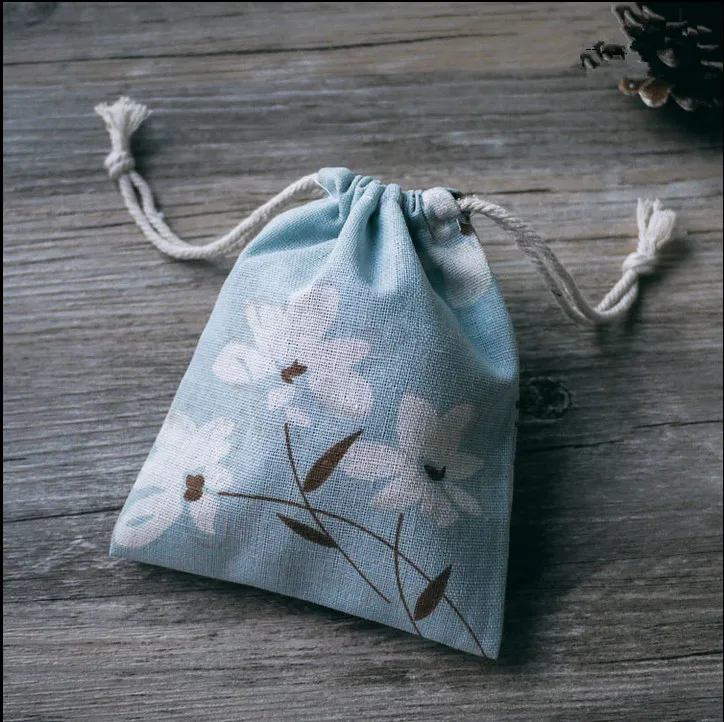 Blue Theme Wedding Decoration Linen  Burlap Drawstring Bag Wedding Candy Gifts Faovrs Bags Baby Shower Favors 50pcs/lot