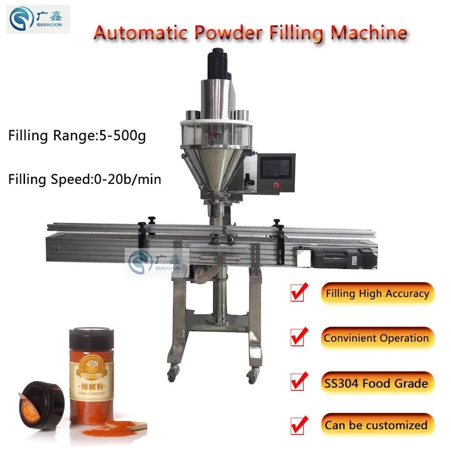 Automatic Auger Powder Filling Machine with 2meter conveyor For Flour and chilli spice powder filling