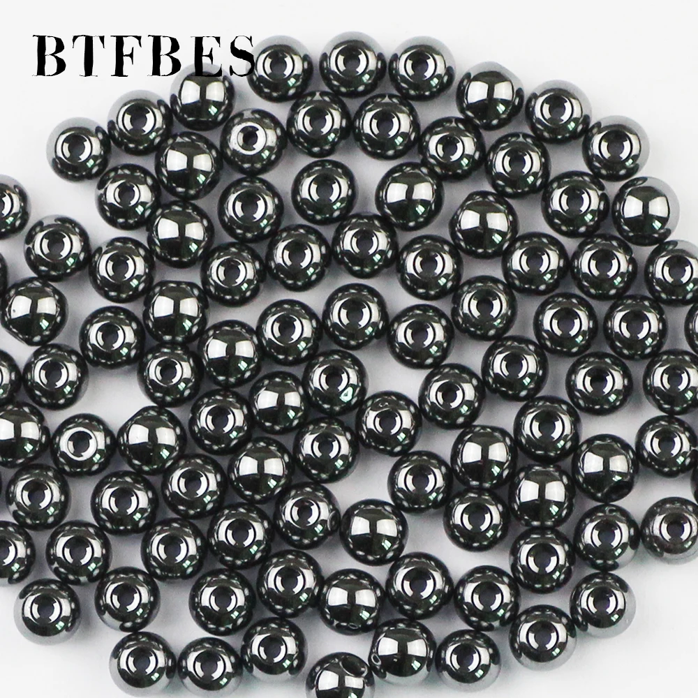 BTFBES Natural Stone Hematite Beads Black Round Loose Beads Stone Ball Selectable 3/4/6/8/10MM For Bracelet Jewelry Making DIY
