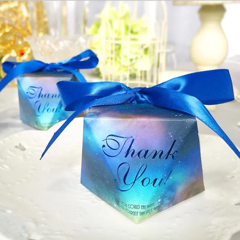 Creative Galaxy Blue Red Purple Diamond European Wedding Gifts Like Candy Box Party Back Gift Box Bomboniera Gift Box 50pcs