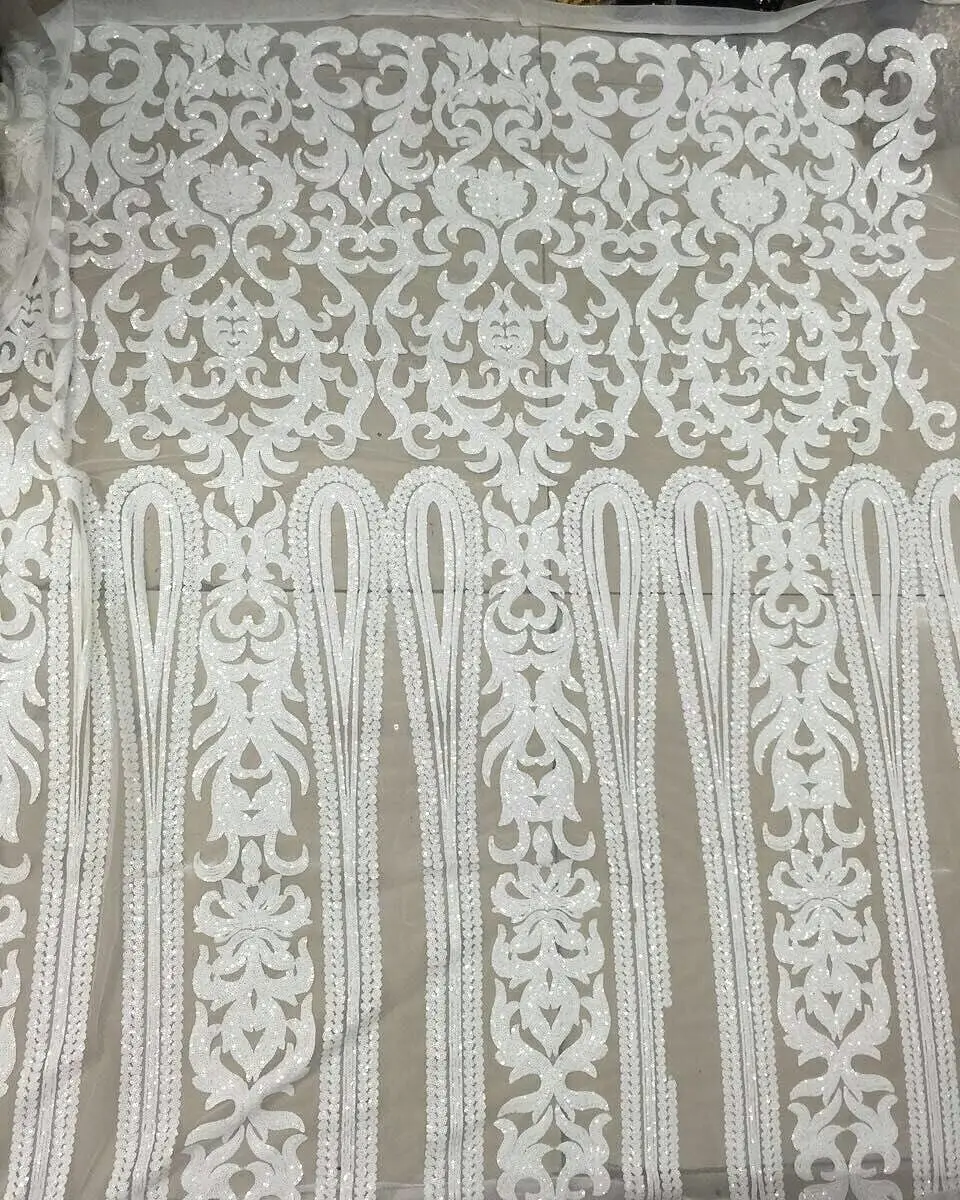 

SYJ-1272 !(5yards/pc) high quality embroidered African tulle lace white African French net lace fabric with Sequins