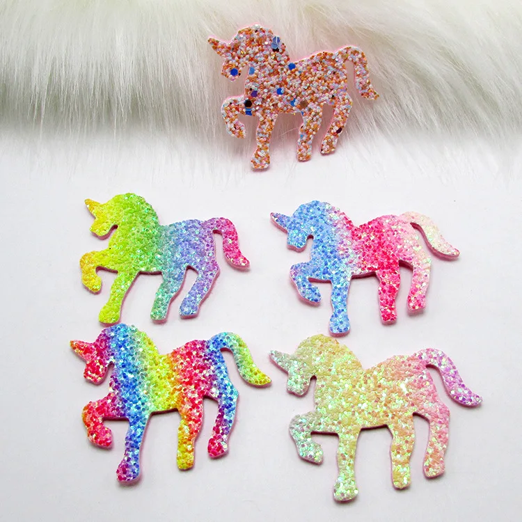 50pcs/lot rainbow colorful glitter unicorn patch applique For Clothes DIY Children's Hair Clip Headwear Accessories