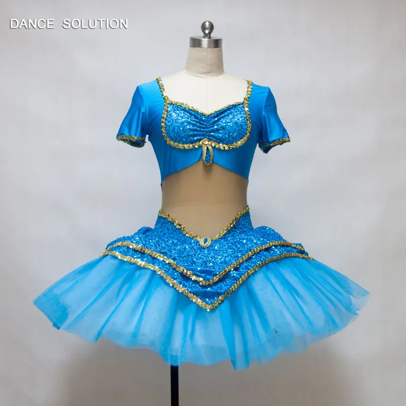 

Aqua Blue Sequin and Spandex Bodice with Tulle Skirt Women & Girls Dancing Dress Performance Dancewear Classical Tutu 16022