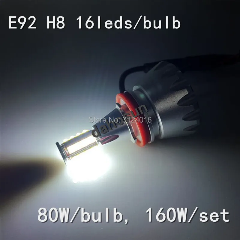 

2PC X LED Angel Eye 4sides beam 80W 160W H8 E92 XBD XPE XTE 3000lm For BMW 1 Series, 3 Series,6 Series, X5 E70, Bulb with fan