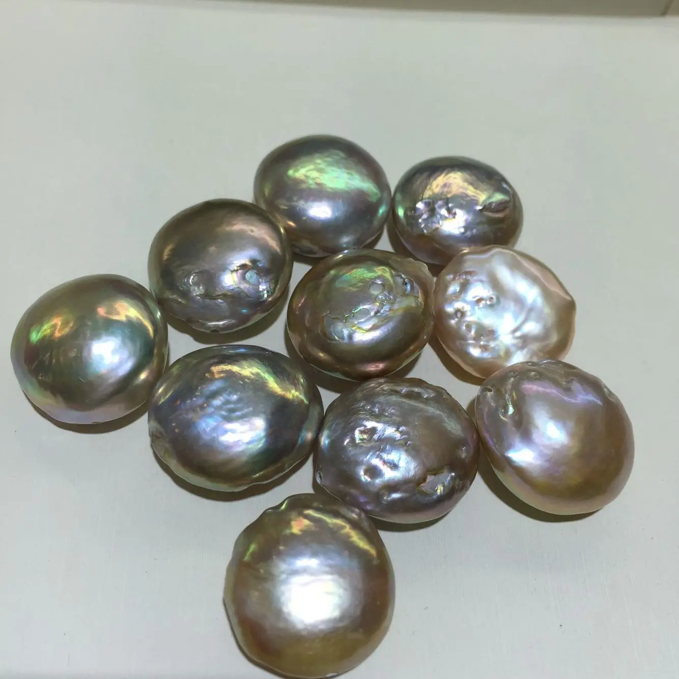 

15-17mm Freshwater Pearl Loose Beads Baroque Pearl Natural Color Button Design Keshi Loose Pearl 0.9mm Full Drilled 10Pcs/Lot