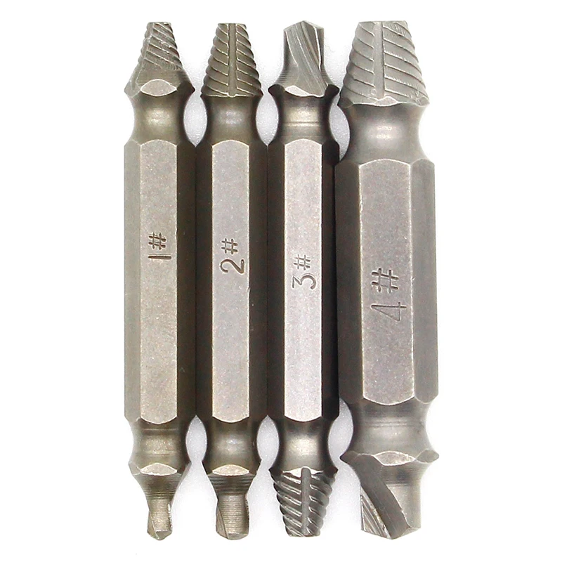 4PCS/Set Double Side Damaged Screw Extractor Drill Bits Out Remover Bolt Stud Tool Wholesale Price